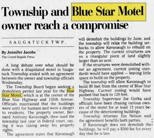 Blue Star Motel (Saugatuck Lodges) - Mar 2 2000 Article (newer photo)